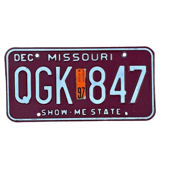 Missouri License Plate Show-Me State Dec 1997 Sticker Red White Automobile Tags - Picture 3 of 4